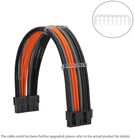 Formulamod PSU Cable Extension Kit 18AWG Sleeved, 24 Pin ATX + 8 Pin EPS + Dual 8 Pin PCI-E, Custom PC Cable Extensions with Combs for Clean Cable Management & Gaming PC Build (Black Orange Grey) - Image 2