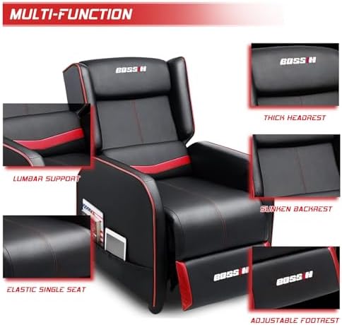 BOSSIN Gaming Recliner Chair for Adults 400lbs Racing Style Sofa Big and Tall PU Leather Recliner Seating, Modern Ergonomic Lounge Comfortable Home Movie Theater for Living Room(Red) - Image 6