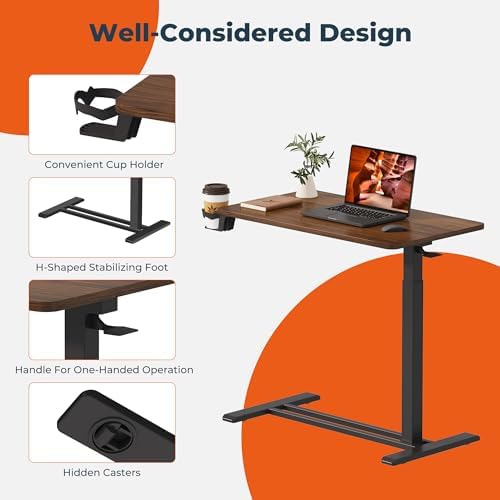 28'' Medical Overbed Bedside Table with Wheels,Rolling Table - Image 5