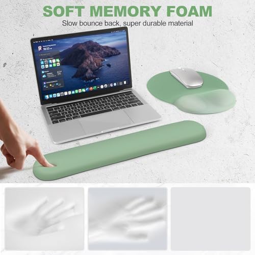 AIMSA Mouse Pad with Wrist Rest Support, Keyboard Wrist Rest Set, Ergonomic Memory Foam Mousepad for Computer Keyboard, Easy Typing and Pain Relief, Green - Image 5