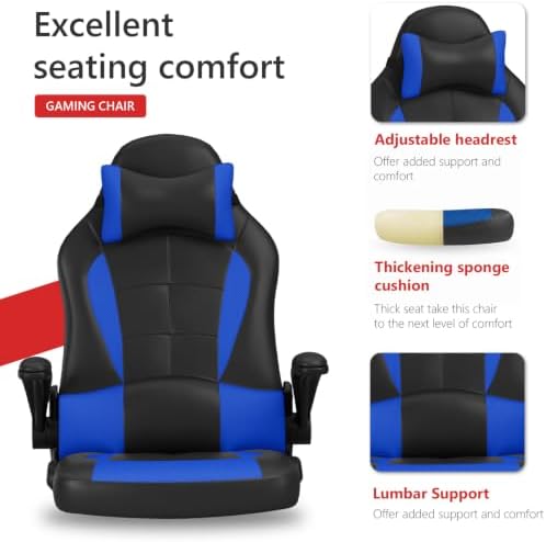 BestOffice | Gaming Chair | Blue | PU Leather | with Lumbar Support | Ergonomic Racing Style Desk Chair with Recline, Padded Armrests, Headrest, Swivel & Caster Wheels | for Gamers, Home, Office - Image 4