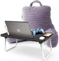 Nestl Dusty Purple Reading Pillow with Bed Desk for Laptop and Writing, Luxe Cut Plush Back Pillow for Sitting Up, Back and Arms Adjustable Support for Kids and Teens, Foldable Lap Desk for Bed 19x11” by Nestl
