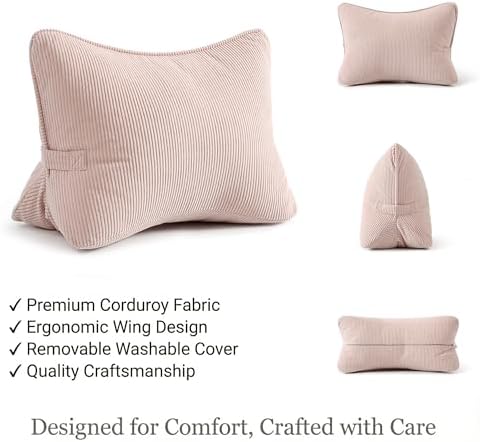 Pat. Pend. Corduroy Back Support Pillow for Sitting, Ideal for Expecting Moms, Low Back Cushion for Bed Sitting, Reading & Relaxing, Ergonomic Triangle Backrest, Washable Cover, Pink - Image 3
