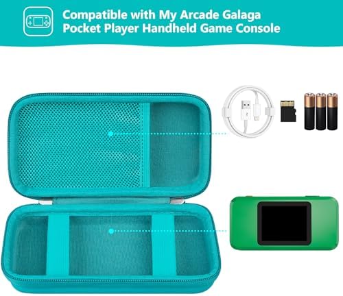 Supmay Hard Travel Case for My Arcade Galaga Pocket Player Handheld Game Console, Portable Video Game System Handheld Game Protection Case with Mesh Pocket for Batteries and USB-C Cable, Green+Green - Image 2