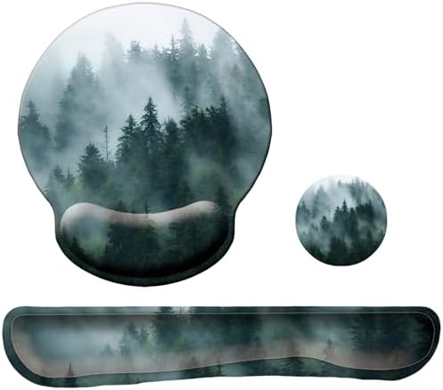 Keyboard Wrist Rest Pad Mouse Pad with Wrist Support Set of 3, Mousepad with Non-Slip Rubber Base, Ergonomic Memory Foam Mouse Wrist Cushion Support for Home Office Laptop Computer Gaming, Forest by LIZPARE