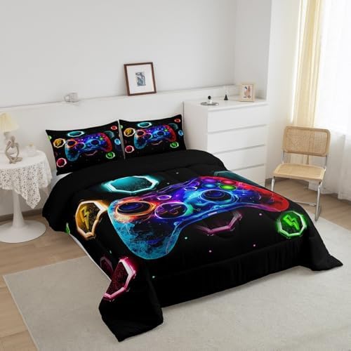 Feelyou Kids Gamer Comforter Full Size, Game Console Comforter Set Boys Girls Space Universe Gaming Bedding Set Gamepad Teens Duvet Set Bedroom Decor Microfiber Bed Set - Image 5