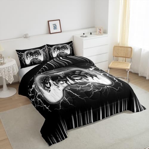 Feelyou Boys Gaming Gamer Comforter Set,Geometric Video Game Contoller Bedding Set Twin Size for Kids Boys Bedroom Room Decor,Lightnings Fire Gamer Comforter,Gaming Bed Set for All Season - Image 4