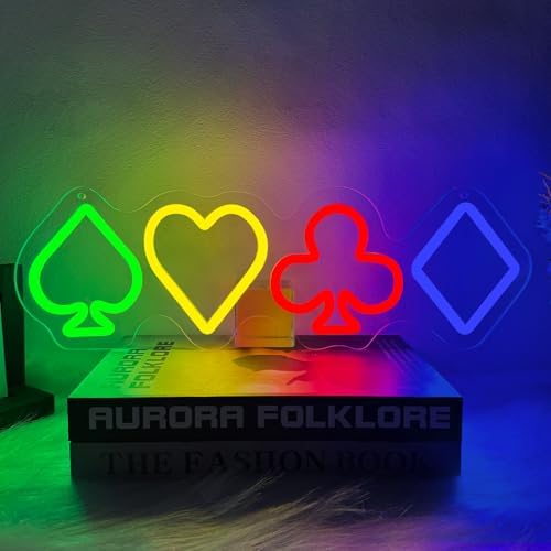 Playing Card Suits Neon Sign, Poker LED Neon Light for Wall Decor, Dimmable Poker Neon Sign for Game Room, Bar, Man Cave, Casino Party, Hotels, Great Gifts for Boys Men Shop Birthday by Unknown