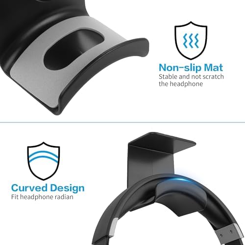 YAODHAOD Headset Hanger Holder Wall Mount, Sticky Headset Stand Holder Clip Under Desk for All Headphone/Controller (Black,Hanging Style) - Image 4