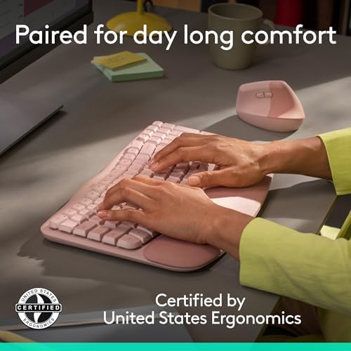 Logitech Wave Keys & Lift Vertical Mouse Ergonomic Wireless Combo - Rose - Image 3