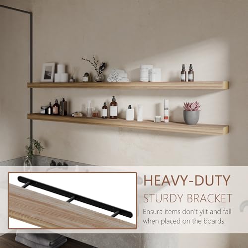 72 inch Long Floating Shelves for Wall,Solid Wood Long Wall Shelves Set of 2,Brwon Wooden Wall Mounted Shelf,Wall Bookshelf Bathroom Shelves - Image 4