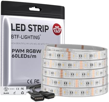BTF-LIGHTING RGBW LED Strip Warm White 16.4ft 60LEDs/m DC12V UL Listed IP67 by BTF-LIGHTING