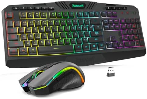 Redragon S101M-KS Gaming Keyboard and Mouse Wireless with Tri-Mode, RGB Keyboard and 4800 DPI Gaming Mouse, 10 Independent Multimedia Keys for Wins, PC, Computer, Wireless S101 Ideal for Gamer by REDRAGON