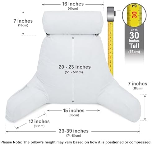 Husband Pillow XXL The Original for Adults - 30" Tall Backrest for Sitting Up in Bed - Firm Support Reading & Bed Rest Pillows for Adults, Neck Roll, Removable Cover - TV - White - Image 3