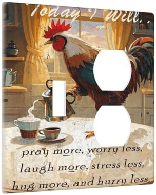 Decorative Outlet Covers Vintage Funny Chicken Rooster 2 Gang Combination 1 Toggle/1 Duplex Light Switch Cover Gfci Wall Plate Electrical Receptacle Switchplate for Kitchen Decor - Image 2