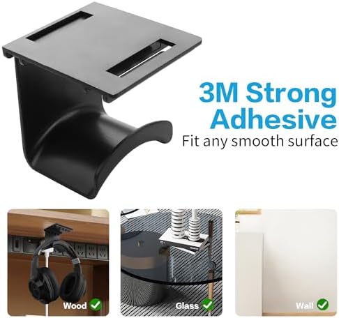 YAODHAOD Headset Hanger Holder Wall Mount, Sticky Headset Stand Holder Clip Under Desk for All Headphone/Controller (Black,Removable Hanging Style) - Image 4