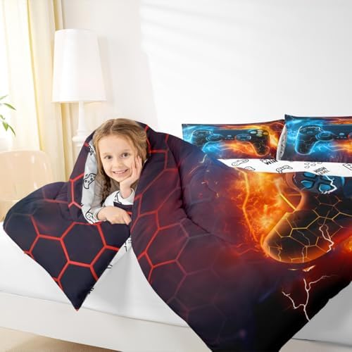 Feelyou Gamer Comforter Toddler Size, Gaming Comforter Set for Kids Boys Girls Blue Gamer Bedding Set Game Room Decor Duvet Set with 1 Pillow Case - Image 7