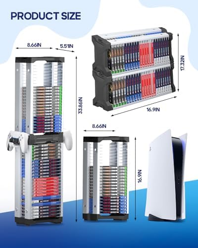Nargos Video Game Storage Tower, Universal Organizer for PS5/PS4/PS3/PS2, Xbox One/360/Series X/S, Wii, Switch/Switch 2, DVD and Blu-Ray Cases (46 Pcs) - Image 3