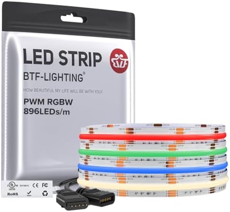 BTF-LIGHTING FCOB COB LED Strip Light,UL Listed RGBW 4000K 896LED/m High Density LED Tape Light,9.8FT DC12V 12mm Width Color Changing Light for Bedroom Home Indoor DIY Decor(No Adapter or Controller) by BTF-LIGHTING
