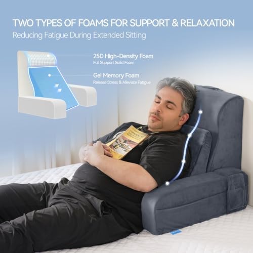 Kayfia Reading Pillow, Gel Memory Foam Back Rest Pillow, 21'', Gray - Image 3
