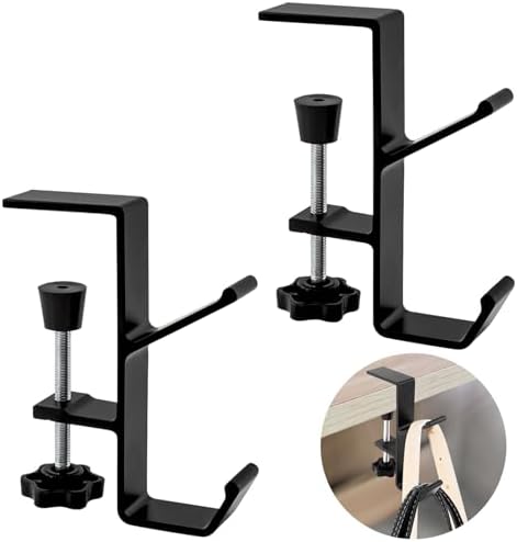 Desk Mount Bag Holder Hook Clamp-On Backpack Hanger Portable Desk Mount Headphones Holder Reduce Desk Clutter for Table Desk, Under Counter (Black, 2Pcs) by Zolunu
