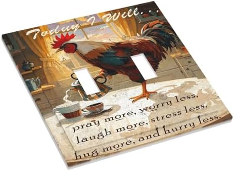 Decorative Light Switch Cover Plate Vintage Funny Chicken Rooster 2 Gang Switch Plate Covers Double Toggle Wall Plate Dual Device Electrical Switchplate Dimmer Faceplate for Kitchen Decor - Image 3
