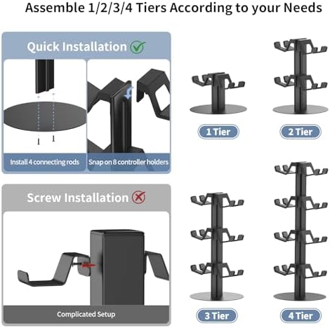 4-Tier Game Controller Holder and Headphone Stand Aluminum Alloy for Desk Compatible with X-Box, PS5, PS4, and N-Switch Headset Holder for 8 Controllers - Image 2
