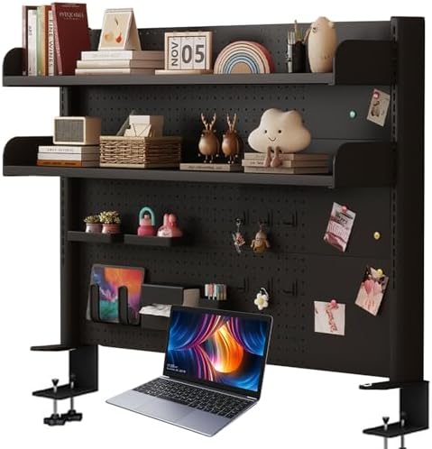 Pegboard Wall Organizer Panels.Clamp On Desk Shelf with Pegboard, 3-Tier Desktop Bookshelf for Home Office, Dorm & Gaming Setup, Black 23.6in Storage Rack Display Solution by Unknown