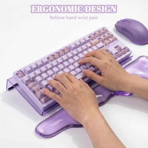 Acrylic Computer Keyboard Stand with Gel Mountain Wrist Rest Keyboard Riser with Comfortable Clear Silicone Mouse Wrist Pad Ergonomic Tilted Transparent Keyboard Holder for Desktop Office Purple - Image 5