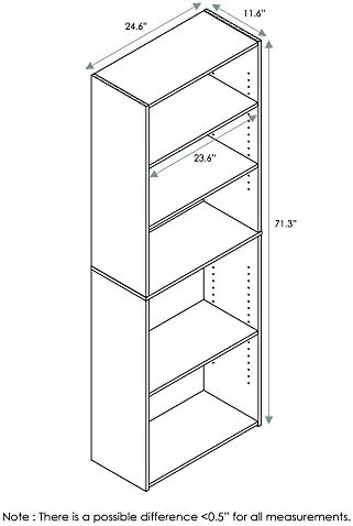 FURINNO Wright 5-Shelf Bookcase, Cinnamon Cherry - Image 2