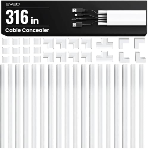 EVEO Cord Hider - 300” Cord Cover Wall Cable Hider, Cable Concealer, Wire Hiders for TV on Wall. Cable Management, Cord Hider Cable Raceway Wire Covers for Cords (White, Large) by EVEO