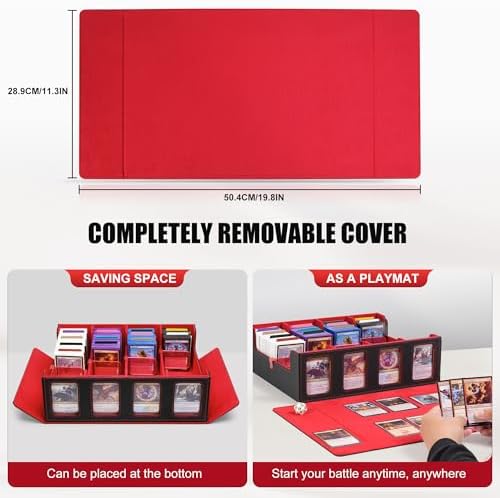 Kabinka Trading Card Storage Box with Commander Display, 4-Row Deck Case with Removable Lid; 2400+ Card Deck Box for MTG TCG Sports Card, 4 Top Loaders, 4 Stoppers, 24 Dividers,1 Dice Bag (Black Red) - Image 5