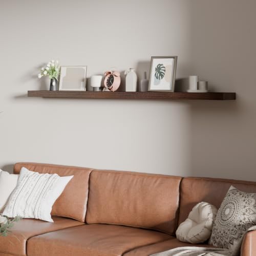 60 inch Long Walnut Floating Shelves Set of 1 | Solid Wood Large Wall Shelves with Invisible Brackets for Living Room, Bedroom, Bathroom, Kitchen, Laundry Room (Walnut, 60 Inch) by ONOTETUT