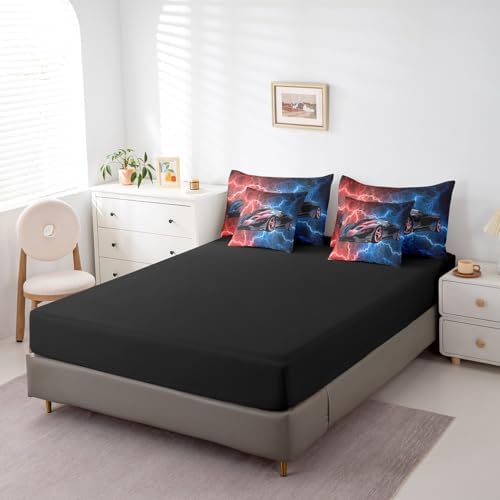 Feelyou Race Car Bedding Set 7 Piece Boys Girls Red and Blue Speed Sports Car King Comforter Set with Sheets for Kids Extreme Sports Bed in a Bag Lightning Theme Bed Set Room Decor - Image 5