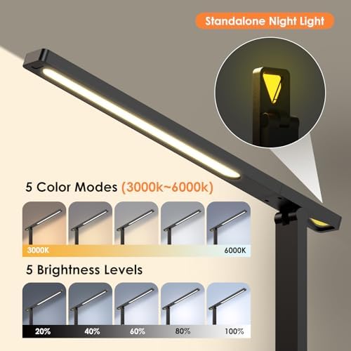 LED Desk Lamp with Power Strip: Table Lamp with Charging Station - 2 Outlets 1 USB-A Ports 1 Type-C Ports, Surge Protection and Led Display, 5ft Extension Cord, 5 Color Modes 5 Brightness - Image 5