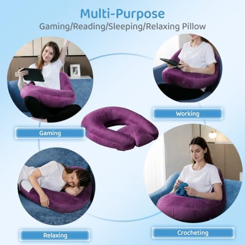 Crochet Pillow for Lap Support - Reading Pillow for Laptop with Extra Back Pillow for Support, Multi-Purpose Reading Pillow for Gaming/Working/Crocheting, Soft Purple - Image 7