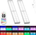 Under Cabinet Lights Wireless, 58-LED Rechargeable Motion Sensor Closet Lights with Remote Control, RGB Color Changing Under Counter Lights for Kitchen, Pantry, Bedroom, Stairs, 2 Pack by Haigvel