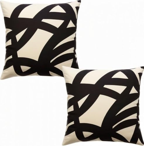 2pcs Decorative Abstract Art Boho Line Outdoor Pillow Case Square Cushion Covers for Farmhouse Sofa Bed Couch Living Room Linen Pillowcase 18x18 Pillows Modern Decorative Square Pillowcases by Unknown
