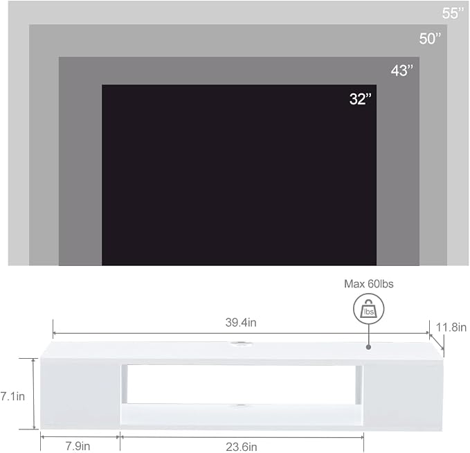 GHC Floating TV Stand, Wall Mounted Entertainment Center and Cabinet Shelf, Media Console for DVD Player, Space-Saving Under TV Shelf for Bedroom, Living Room (White) - Image 2
