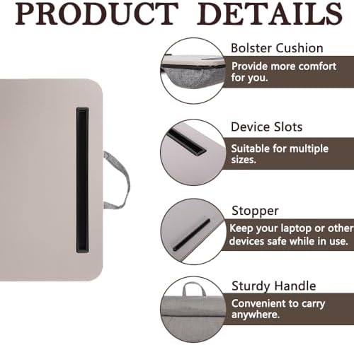 Portable Laptop Desk Fits Up to 16“ Laptops, with Tablet Slot, Built-in Cushion, Great for Home & Office,Lap Desk for Laptop,Lap Desk with Cushion (Gray, Medium) - Image 5