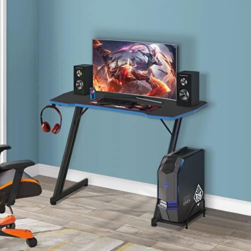 BestOffice Gmaing Desk Z Shaped 39.4in Computer Gaming Workstation Ergonomic Gaming Table with Headphone Hook for Game Players, Blue - Image 2