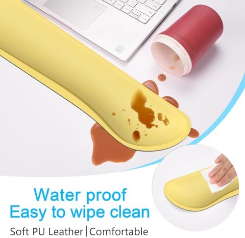 Dapesuom Keyboard Wrist Rest Set, Cute PU Leather Wrist Cushion for Computer Keyboard and Mousepad, Memory Foam Mouse Pad Rests Support with Non-Slip Base for Typing Pain Relief, Laptop, Lemon Yellow - Image 3