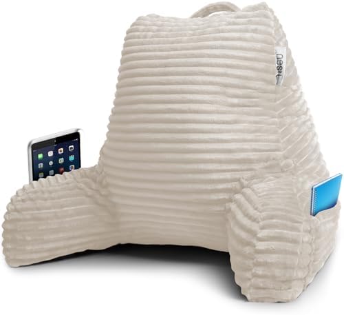 Nestl Reading Pillow with Shredded Memory Foam, Luxe Cut Plush Back Pillow for Sitting Up in Bed, Back and Arms Adjustable Support for Adult & Teens, Backrest Pillows with Washable Cover Linen by Nestl
