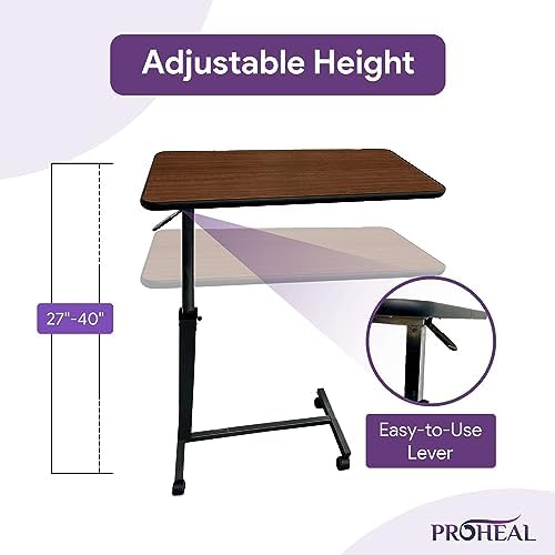 ProHeal Medical Overbed Table with Wheels and Adjustable Height - Gray Rolling Over Bed Table for Home and Hospital Use - Image 3