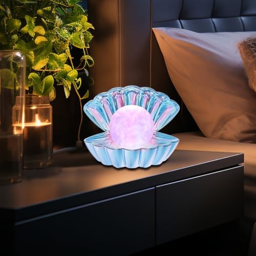 LKUA Shell Pearl Beach Themed Night Light, RGB 8 Colors Changing Mood Shell Pearl Lamps, Bedside LED Clamshell Portable Night Lights for Bar (Electroplating Blue) - Image 6