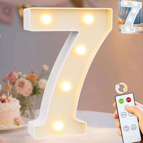 Pooqla LED Light Up Numbers, Marquee Number with Remote for 7th Birthday Decoration, Lighted Numbers Gift for Boys Girls Party Backdrop Wedding Anniversary Decor, Warm White and Cool White Number 7 by Pooqla
