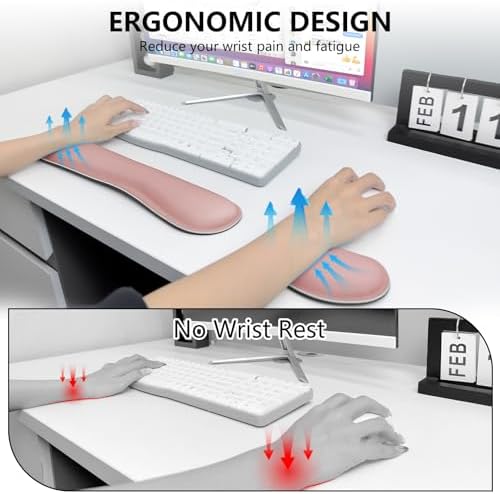 Wrist Rest for Computer Keyboard and Mouse, Ergonomic Design Wrist Support Pad for Keyboard, Soft Memory Foam Desk Pads Support Hand and Arm Easy Typing Pain Relief, 2 Piece Pad, Pink - Image 3