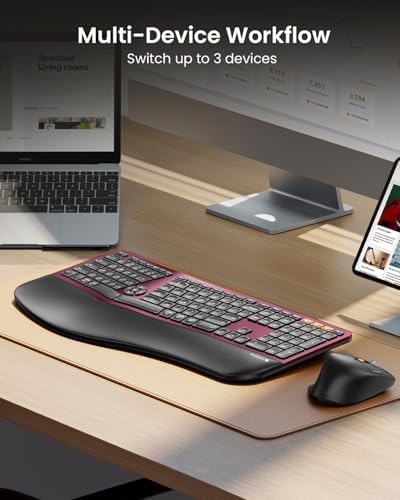 ProtoArc EKM01 Plus Wireless Ergonomic Keyboard Mouse Combo - Wine Red - Image 6