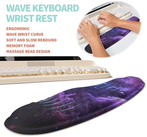 2-in-1 Ergonomic Set, Wave Rise Keyboard Wrist Rest and Massage Bulge Slope Mouse Pad Wrist Support, Cushion Memory Foam Integrated to Relieve Wrist Pain, Galaxy - Image 2