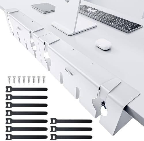 NODOCA No Drill Under Desk Cable Management Tray, 17'' Wire Management, Punch-Free Clamp on, Metal Cable Tray, Wire Organizer Under Desk, Under Desk Basket for Office and Home, White(2 Packs) by NODOCA